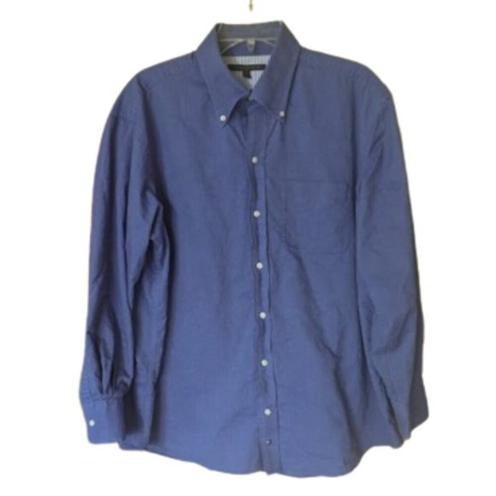 TOMMY HILFIGER Denim Blue Cotton Dress Shirt Men Size 17 (32-33)